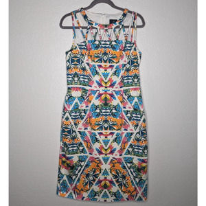 Adrianna Papell Womens Size 10 Floral Print Cutout Caged Yoke Lined Sheath Dress